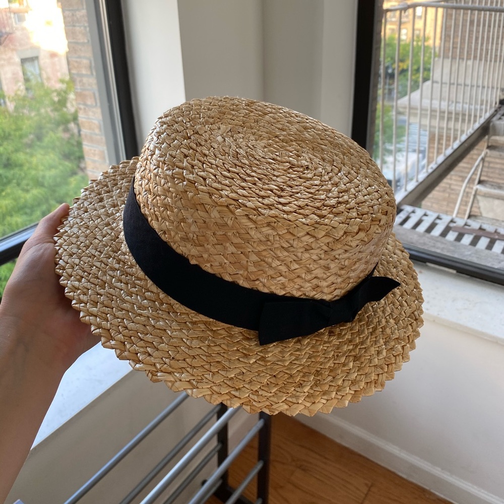 Ribbon Straw Boater Hat